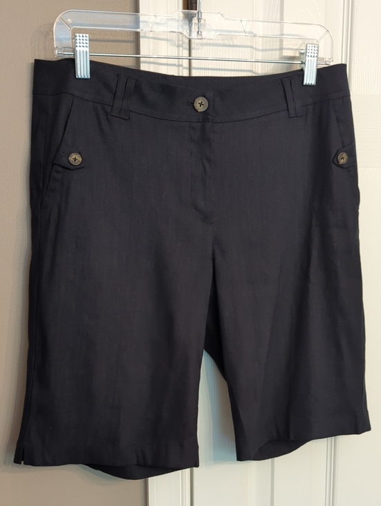 J. Jill Pants - J. Jill Women's Dark Navy Blue Tailored Bermuda Linen Shorts with Button Details